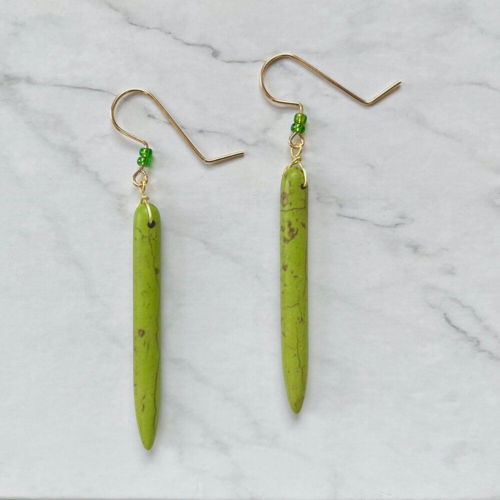 Green Crystal Dagger Drop Bar Earrings